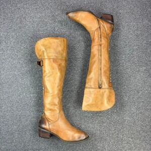 Women's Vince Camuto Brown Leather Knee High Side Zip Tall Campus Boots Sz 10 B